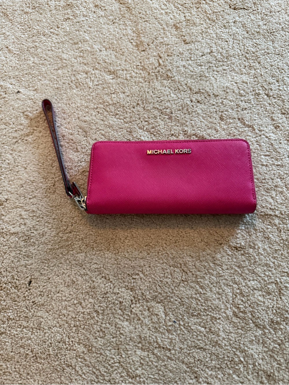 Michael Kors Hot Pink Zip-Around Wristlet Wallet with silver Logo